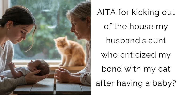 AITA for kicking out of the house my husband’s aunt who criticized my bond with my cat after having a baby?