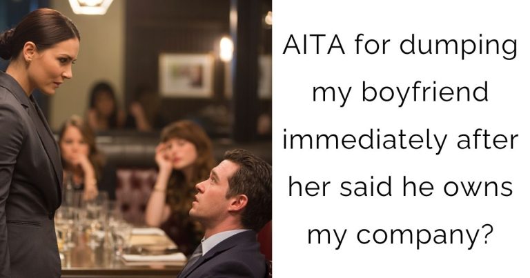 AITA for dumping my boyfriend immediately after her said he owns my company?