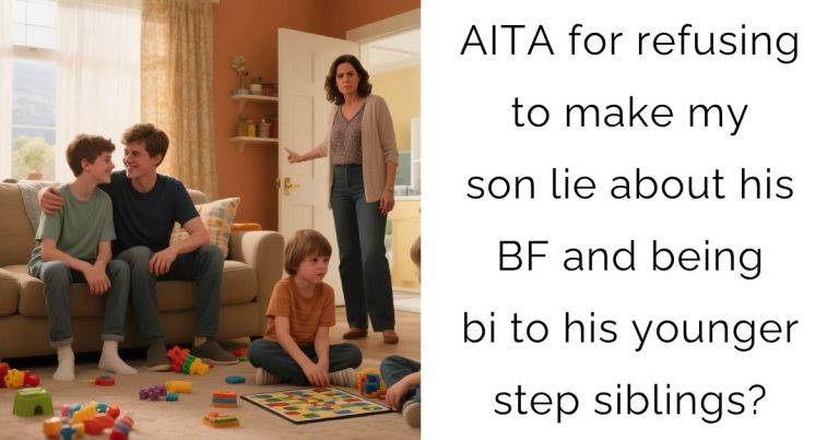 AITA for refusing to make my son lie about his boyfriend and being bi to his younger step siblings?