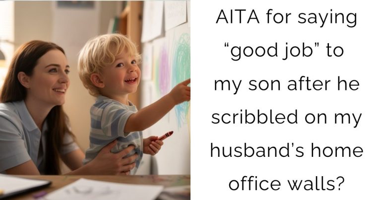AITA for saying “good job” to my son after he scribbled on my husband’s home office walls?