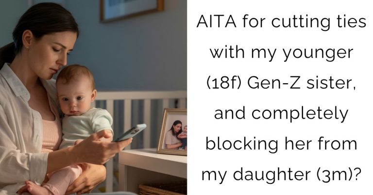 AITA for cutting ties with my younger (18f) Gen-Z sister, and completely blocking her from my daughter (3m)?