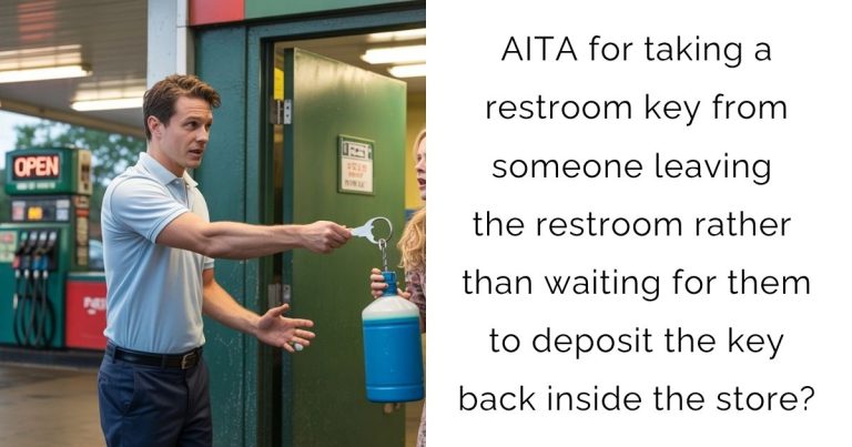 AITA for taking a restroom key from someone leaving the restroom rather than waiting for them to deposit the key back inside the store?