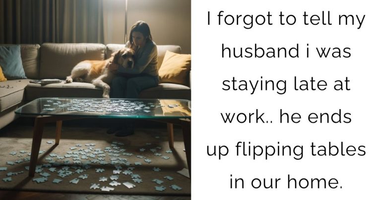 I forgot to tell my husband i was staying late at work.. he ends up flipping tables in our home.