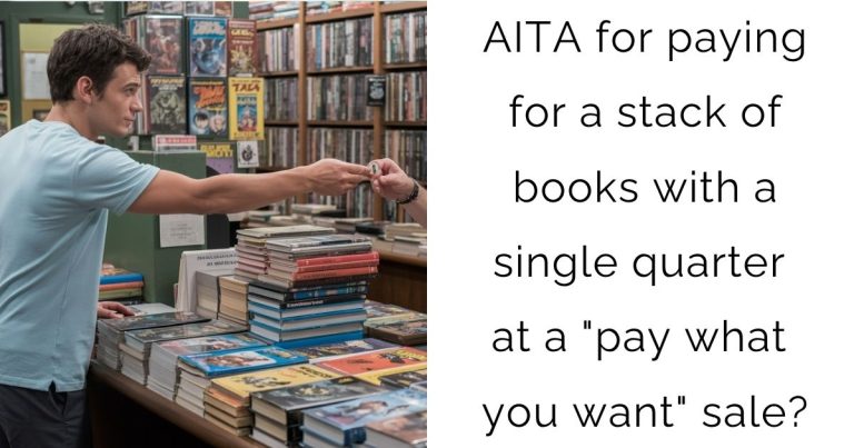 AITA for paying for a stack of books with a single quarter at a “pay what you want” sale?
