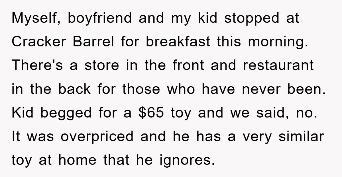 Myself, boyfriend and my kid stopped at Cracker Barrel for breakfast this morning. There's a store in the front and restaurant in the back for those who have never been....