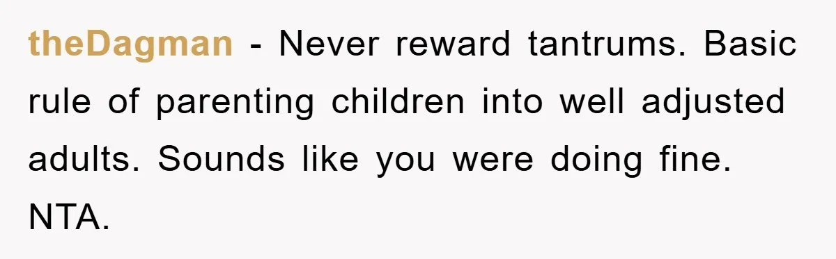 theDagman − Never reward tantrums. Basic rule of parenting children into well adjusted adults. Sounds like you were doing fine. NTA.