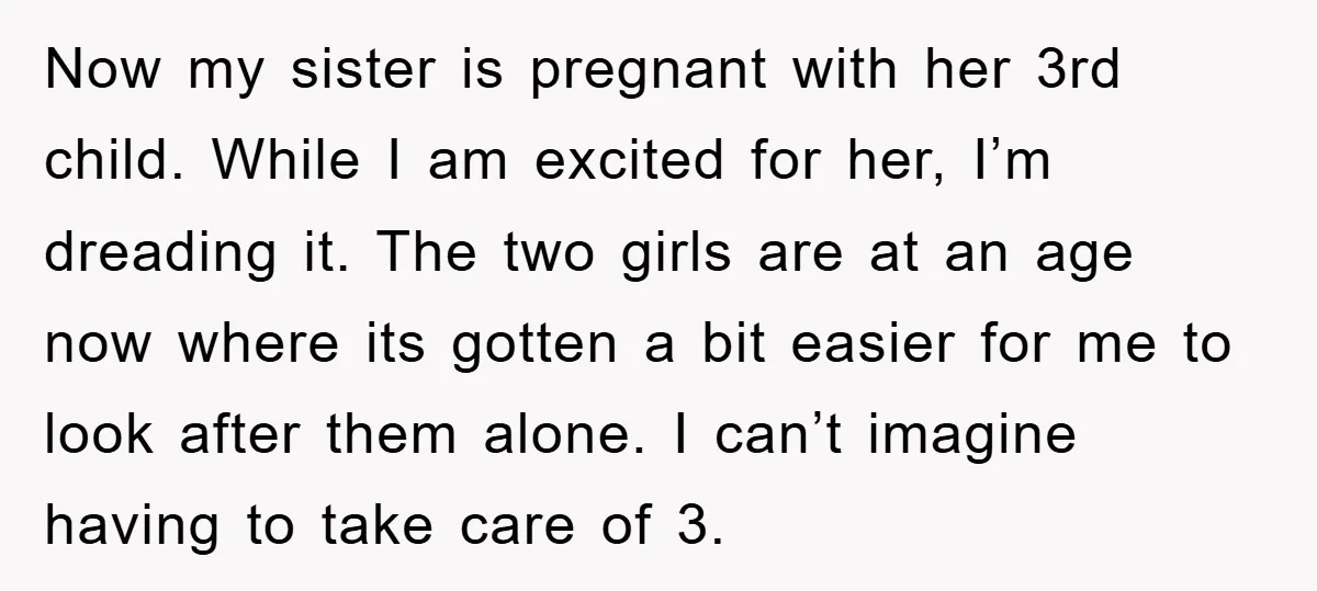Now my sister is pregnant with her 3rd child. While I am excited for her, I’m dreading it. The two girls are at an age now where its gotten a...