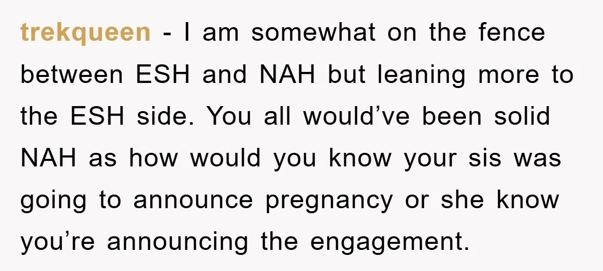 trekqueen − I am somewhat on the fence between ESH and NAH but leaning more to the ESH side. You all would’ve been solid NAH as how would you know...