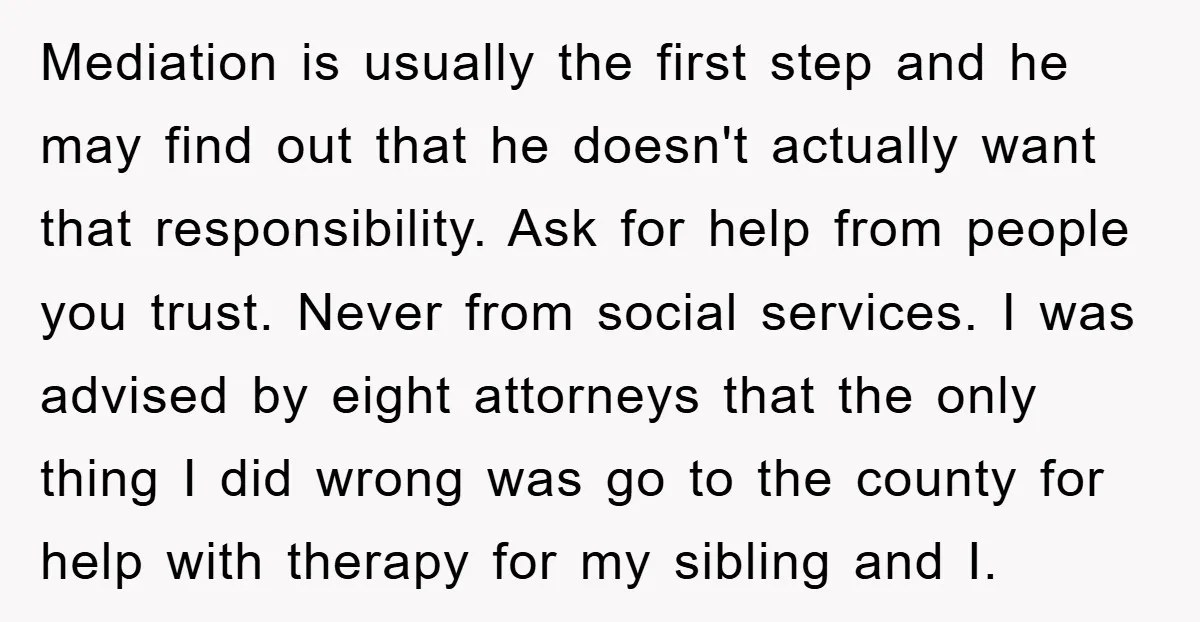 Mediation is usually the first step and he may find out that he doesn't actually want that responsibility. Ask for help from people you trust. Never from social services. I...