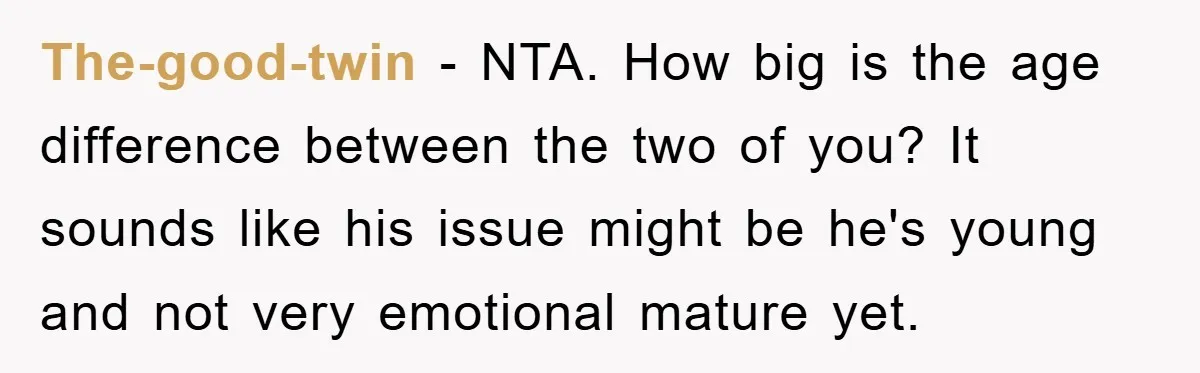 The-good-twin − NTA. How big is the age difference between the two of you? It sounds like his issue might be he's young and not very emotional mature yet.