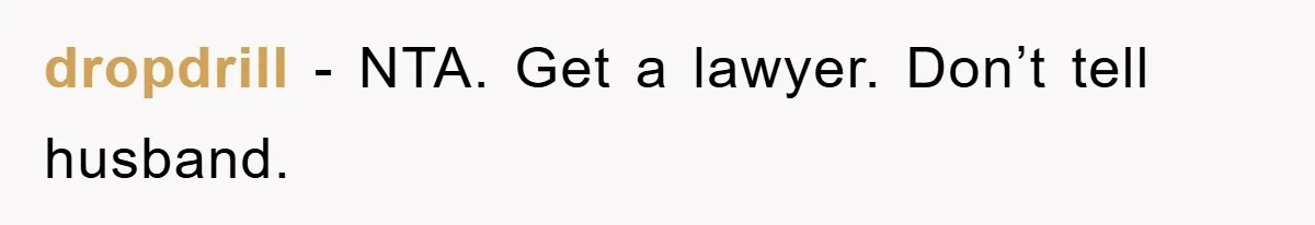 dropdrill - NTA. Get a lawyer. Don’t tell husband.