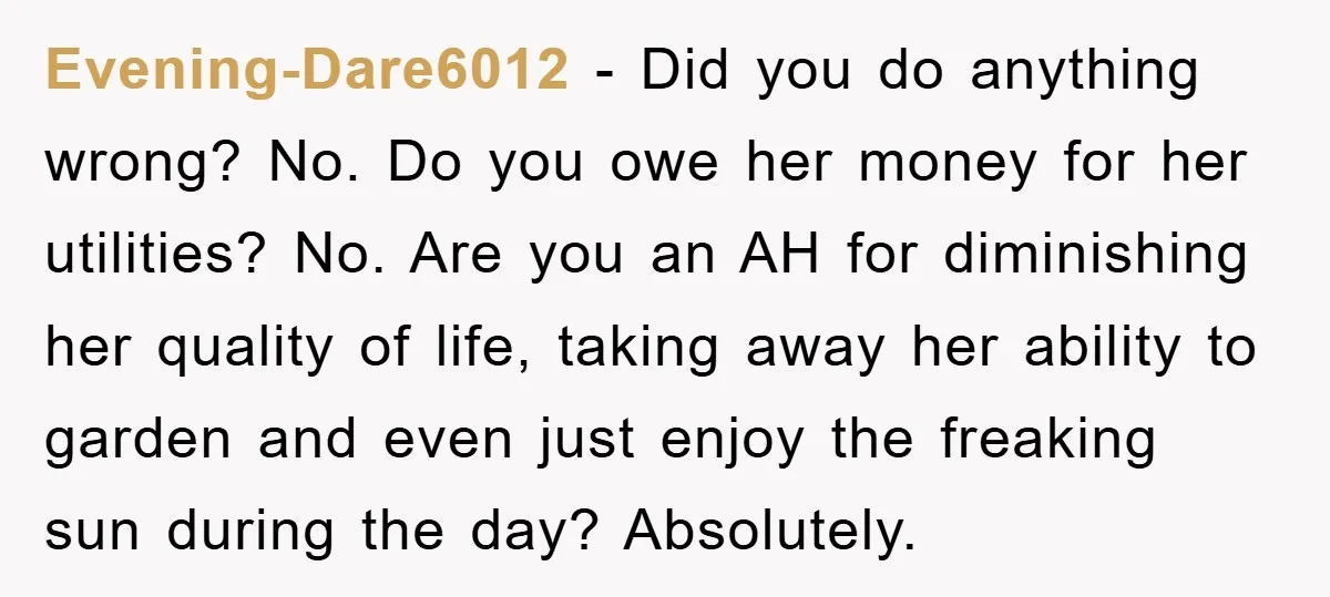 Evening-Dare6012 - Did you do anything wrong? No. Do you owe her money for her utilities? No. Are you an AH for diminishing her quality of life, taking away her...