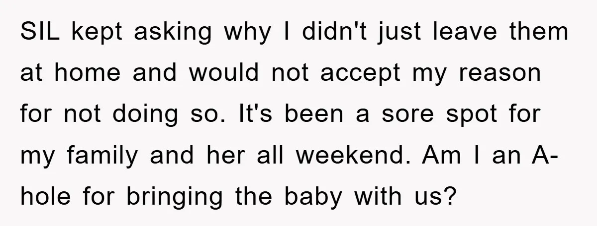 SIL kept asking why I didn't just leave them at home and would not accept my reason for not doing so. It's been a sore spot for my family and...