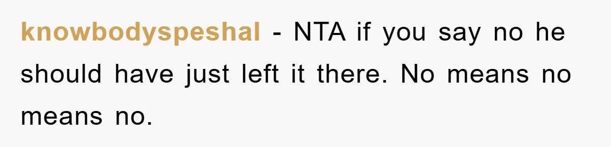 knowbodyspeshal − NTA if you say no he should have just left it there. No means no means no.