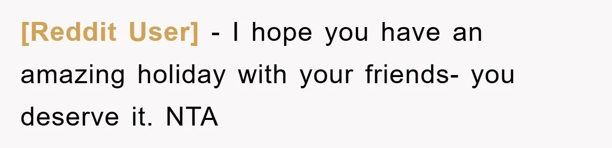 [Reddit User] − I hope you have an amazing holiday with your friends- you deserve it. NTA