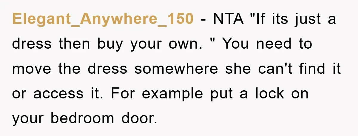 Elegant_Anywhere_150 - NTA "If its just a dress then buy your own. " You need to move the dress somewhere she can't find it or access it. For example put...