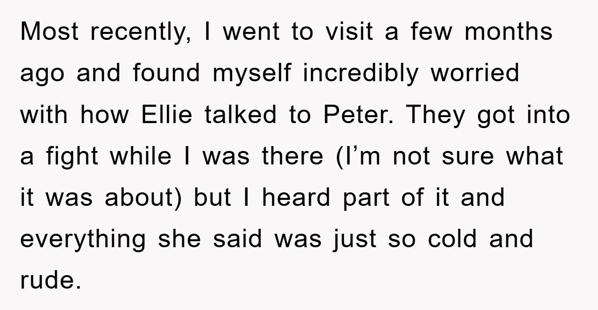 Most recently, I went to visit a few months ago and found myself incredibly worried with how Ellie talked to Peter. They got into a fight while I was there...