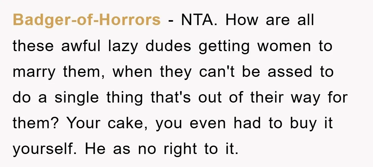 Badger-of-Horrors − NTA. How are all these awful lazy dudes getting women to marry them, when they can't be assed to do a single thing that's out of their way...