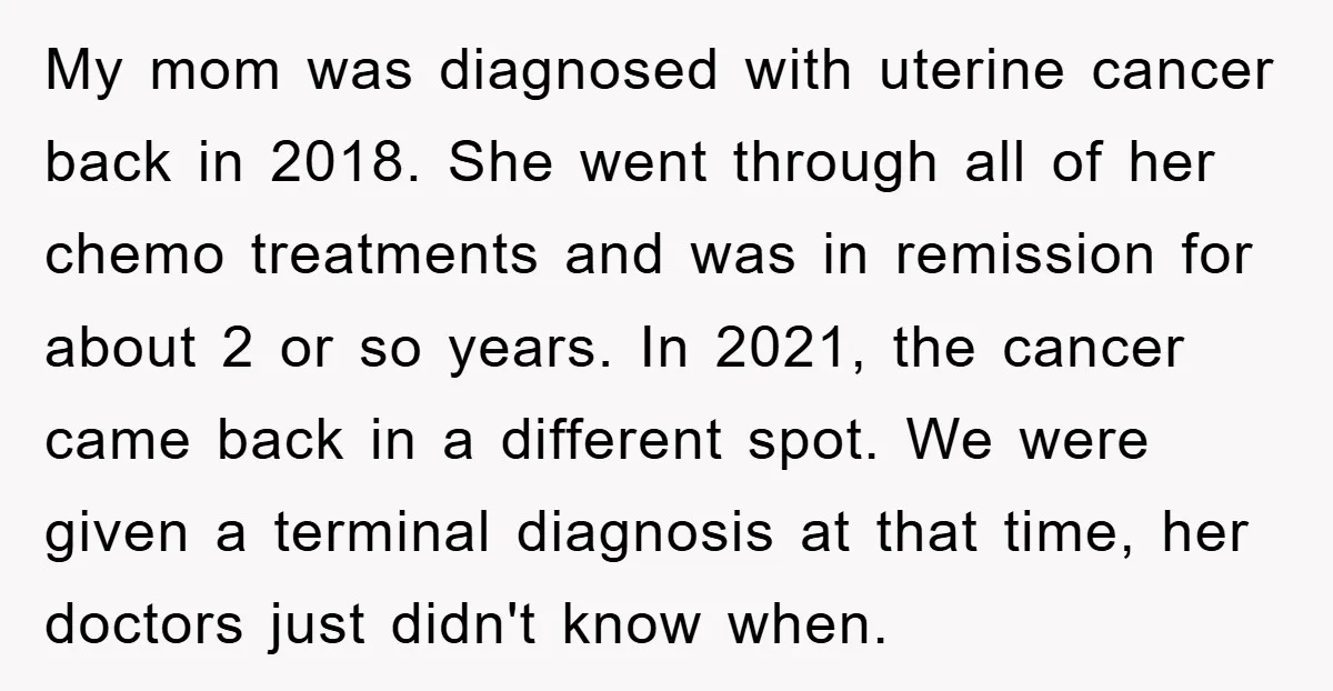 My mom was diagnosed with uterine cancer back in 2018. She went through all of her chemo treatments and was in remission for about 2 or so years. In 2021,...