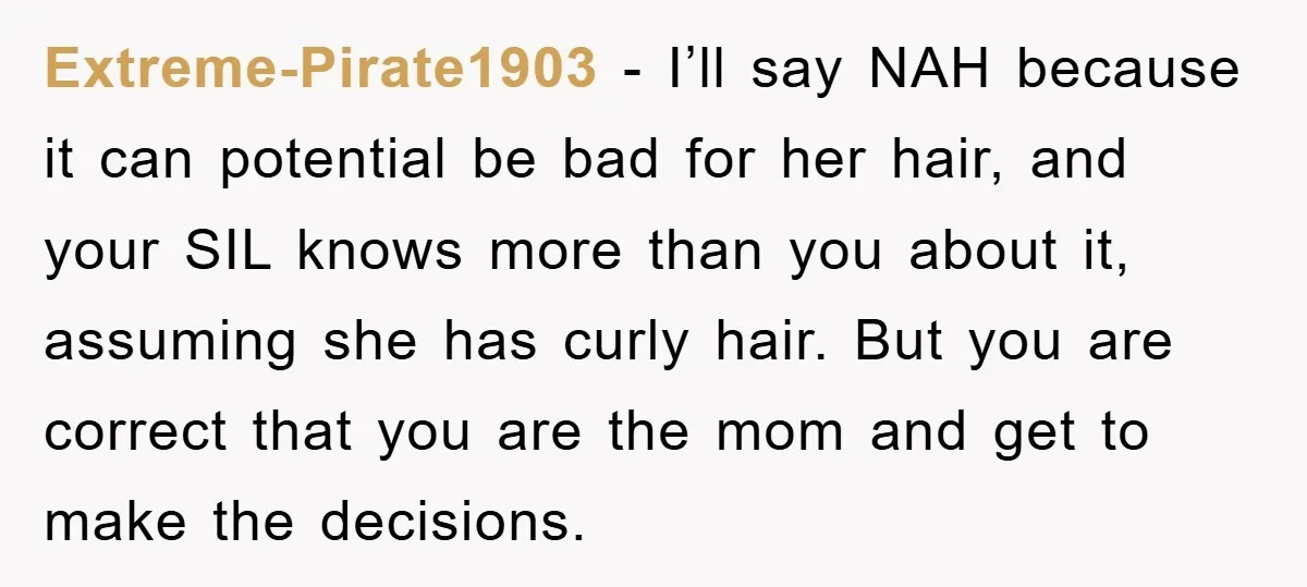 Extreme-Pirate1903 - I’ll say NAH because it can potential be bad for her hair, and your SIL knows more than you about it, assuming she has curly hair. But you...