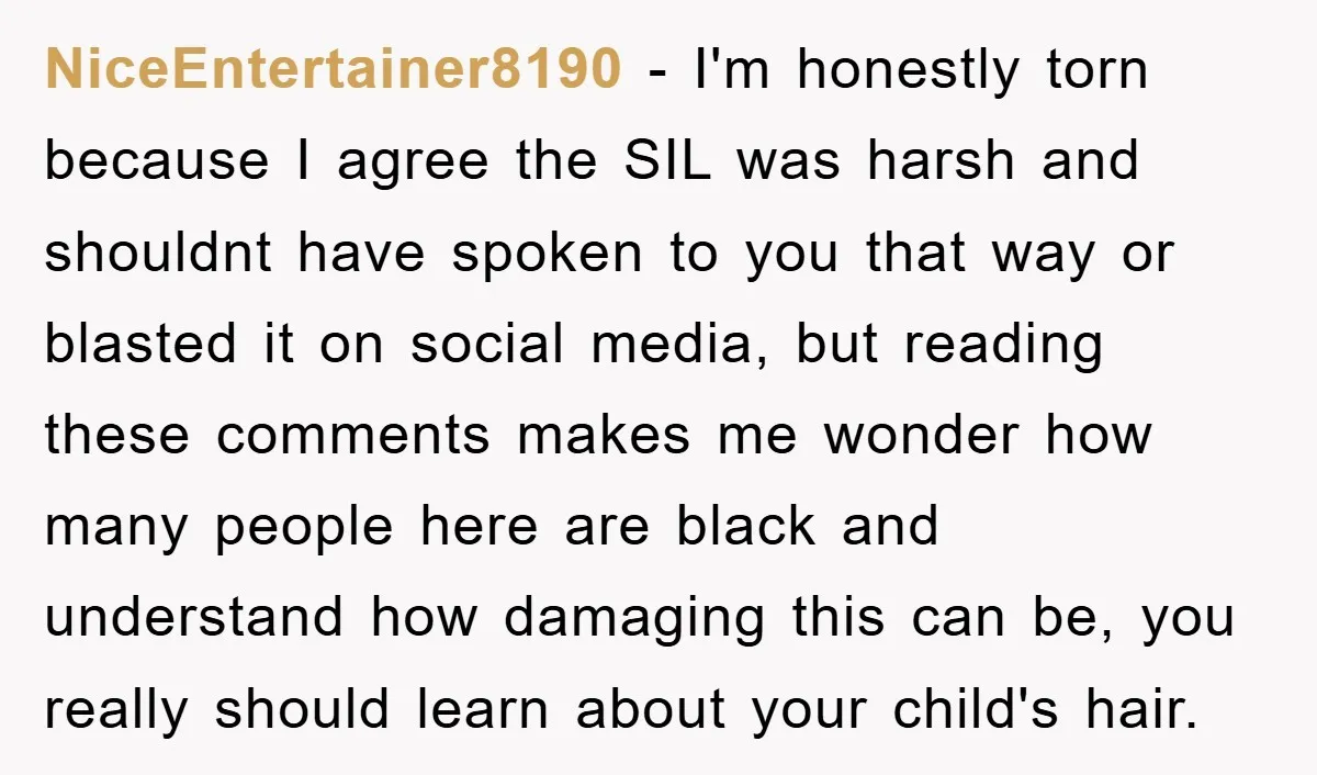 NiceEntertainer8190 - I'm honestly torn because I agree the SIL was harsh and shouldnt have spoken to you that way or blasted it on social media, but reading these comments...