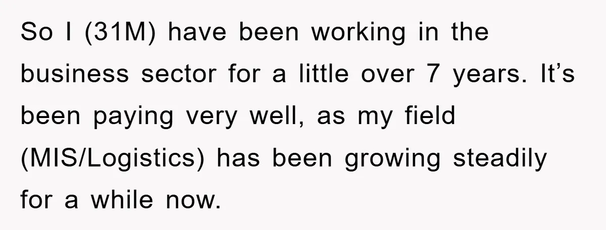 So I (31M) have been working in the business sector for a little over 7 years. It’s been paying very well, as my field (MIS/Logistics) has been growing steadily for...