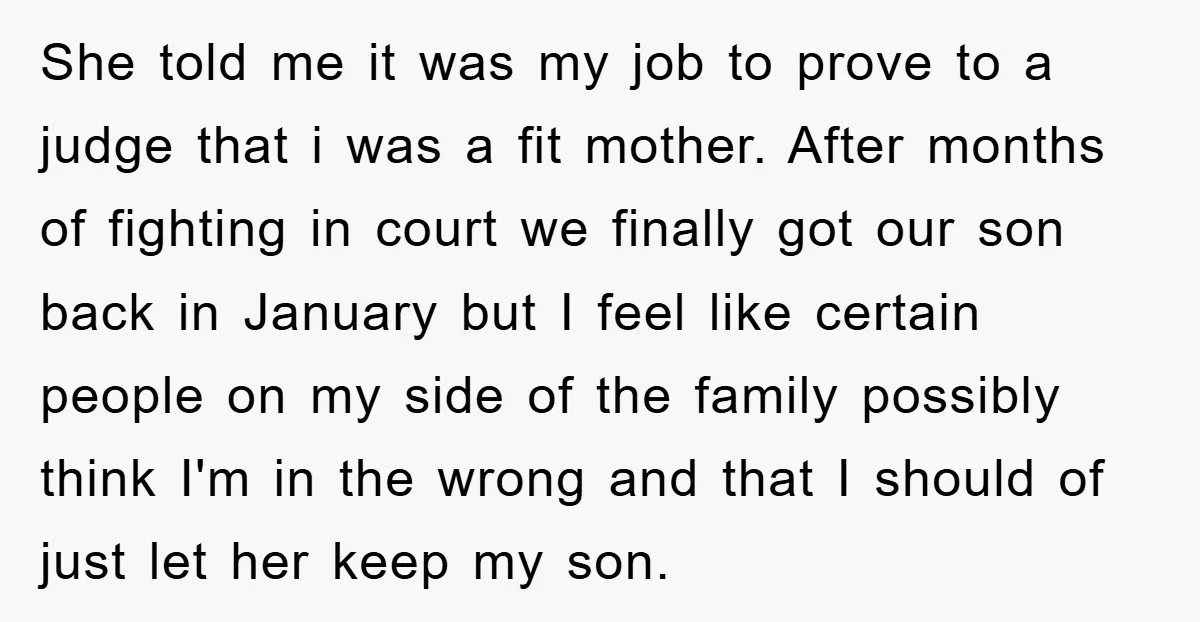 She told me it was my job to prove to a judge that i was a fit mother. After months of fighting in court we finally got our son back...