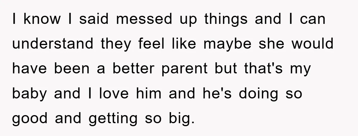 I know I said messed up things and I can understand they feel like maybe she would have been a better parent but that's my baby and I love him...