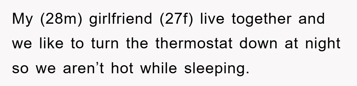 My (28m) girlfriend (27f) live together and we like to turn the thermostat down at night so we aren’t hot while sleeping.