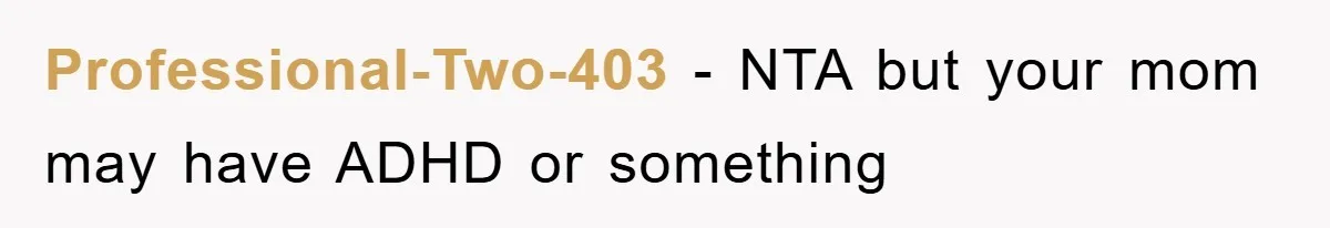 Professional-Two-403 − NTA but your mom may have ADHD or something
