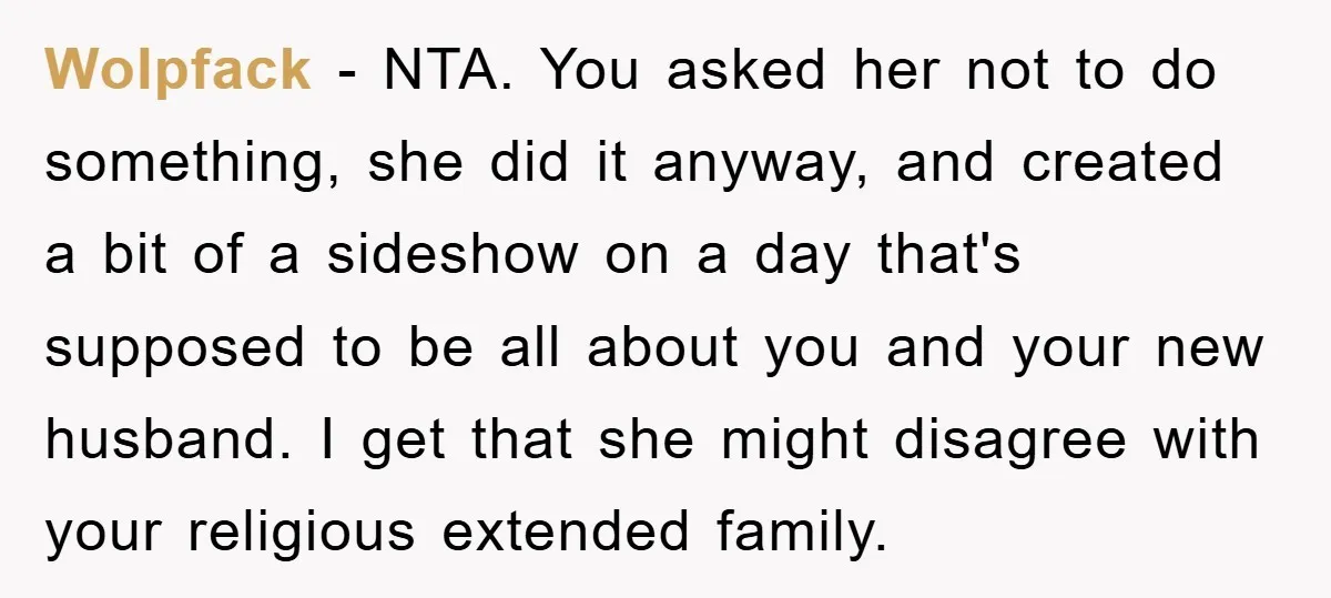 Wolpfack − NTA. You asked her not to do something, she did it anyway, and created a bit of a sideshow on a day that's supposed to be all about...