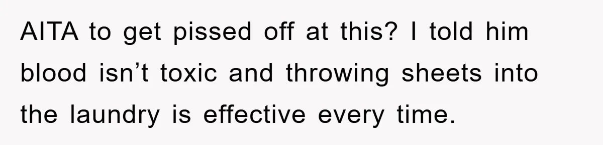 AITA to get pissed off at this? I told him blood isn’t toxic and throwing sheets into the laundry is effective every time.