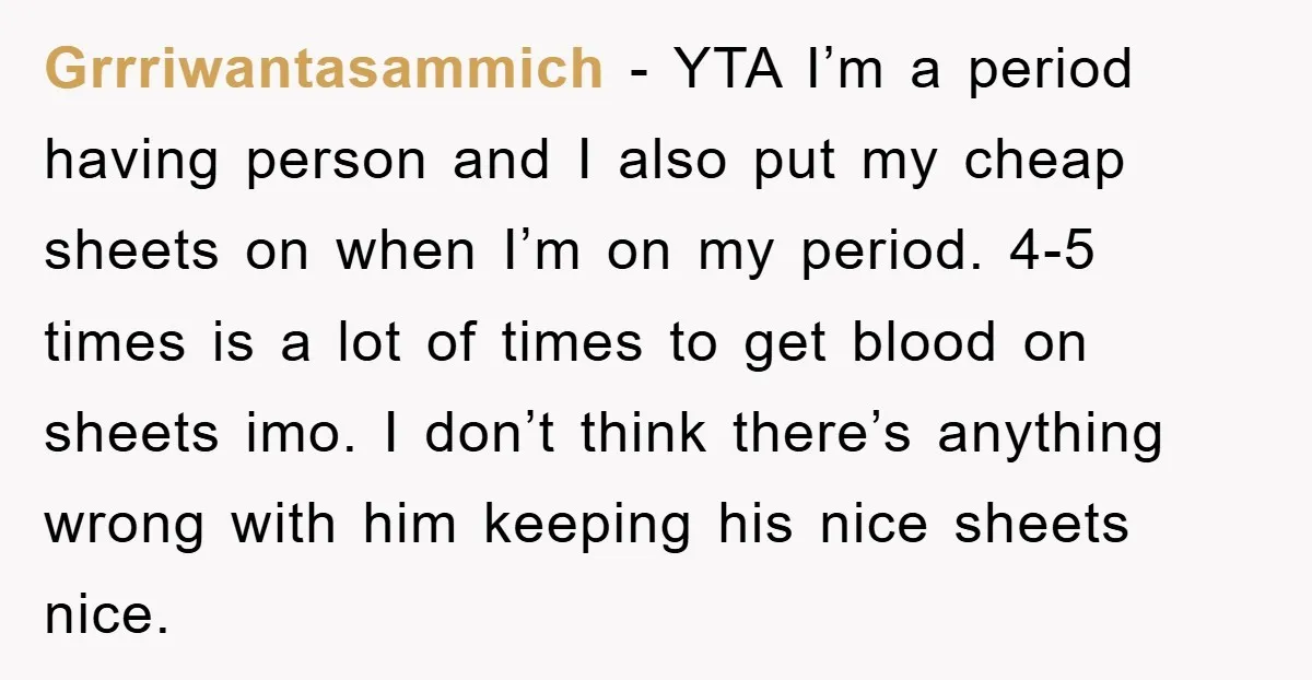 Grrriwantasammich − YTA I’m a period having person and I also put my cheap sheets on when I’m on my period. 4-5 times is a lot of times to get...