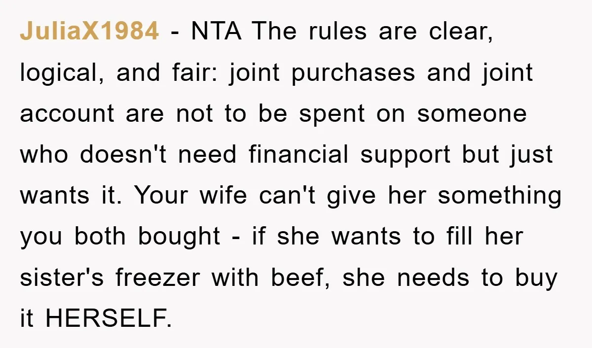 JuliaX1984 − NTA The rules are clear, logical, and fair: joint purchases and joint account are not to be spent on someone who doesn't need financial support but just wants...
