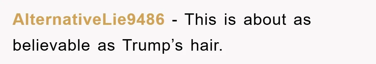AlternativeLie9486 − This is about as believable as Trump’s hair.
