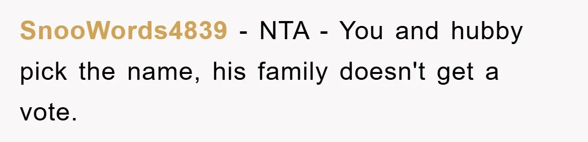 SnooWords4839 − NTA - You and hubby pick the name, his family doesn't get a vote.