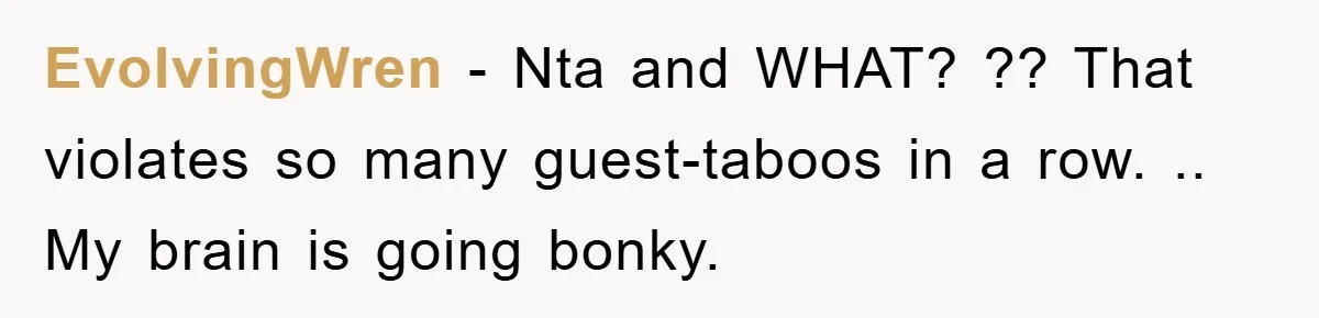 EvolvingWren − Nta and WHAT? ?? That violates so many guest-taboos in a row. .. My brain is going bonky.