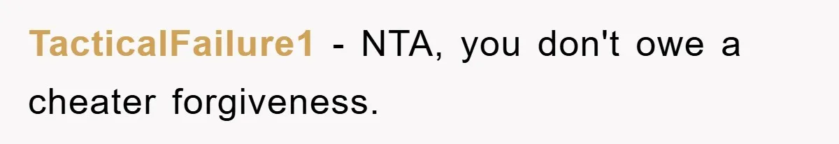 TacticalFailure1 − NTA, you don't owe a cheater forgiveness.