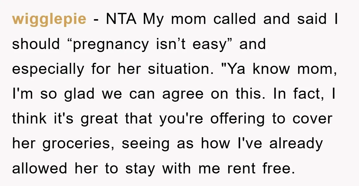 wigglepie − NTA My mom called and said I should “pregnancy isn’t easy” and especially for her situation. "Ya know mom, I'm so glad we can agree on this. In...
