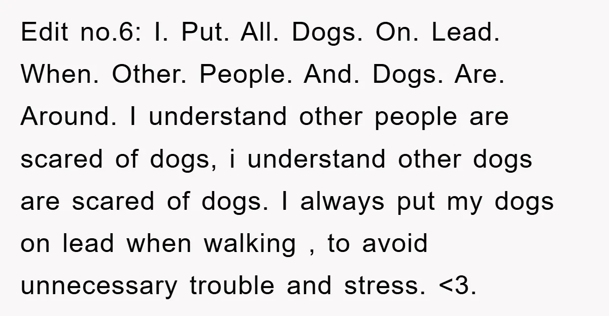 Edit no.6: I. Put. All. Dogs. On. Lead. When. Other. People. And. Dogs. Are. Around. I understand other people are scared of dogs, i understand other dogs are scared of...