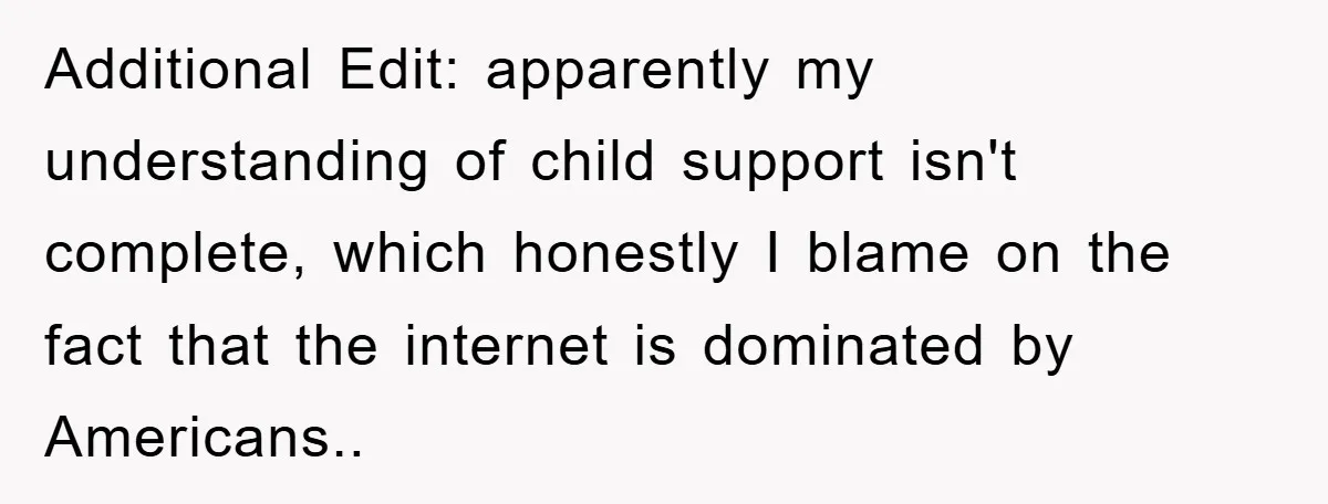 Additional Edit: apparently my understanding of child support isn't complete, which honestly I blame on the fact that the internet is dominated by Americans.. 