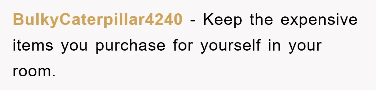 BulkyCaterpillar4240 − Keep the expensive items you purchase for yourself in your room.