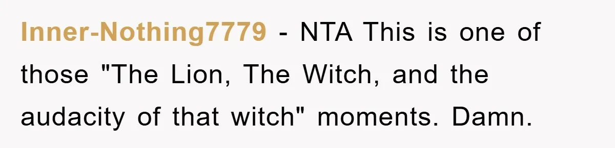 Inner-Nothing7779 − NTA This is one of those "The Lion, The Witch, and the audacity of that witch" moments. Damn.