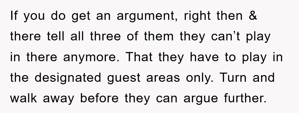 If you do get an argument, right then & there tell all three of them they can’t play in there anymore. That they have to play in the designated guest...