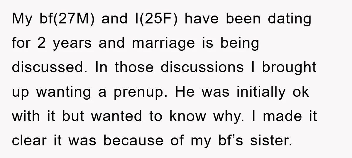 My bf(27M) and I(25F) have been dating for 2 years and marriage is being discussed. In those discussions I brought up wanting a prenup. He was initially ok with it...