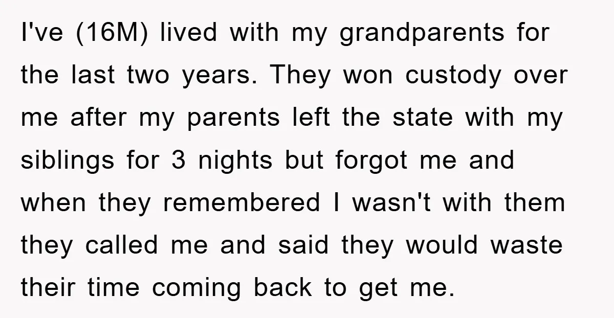 I've (16M) lived with my grandparents for the last two years. They won custody over me after my parents left the state with my siblings for 3 nights but forgot...