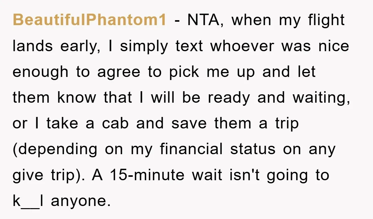 BeautifulPhantom1 − NTA, when my flight lands early, I simply text whoever was nice enough to agree to pick me up and let them know that I will be ready...