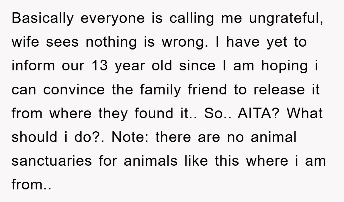 Basically everyone is calling me ungrateful, wife sees nothing is wrong. I have yet to inform our 13 year old since I am hoping i can convince the family friend...