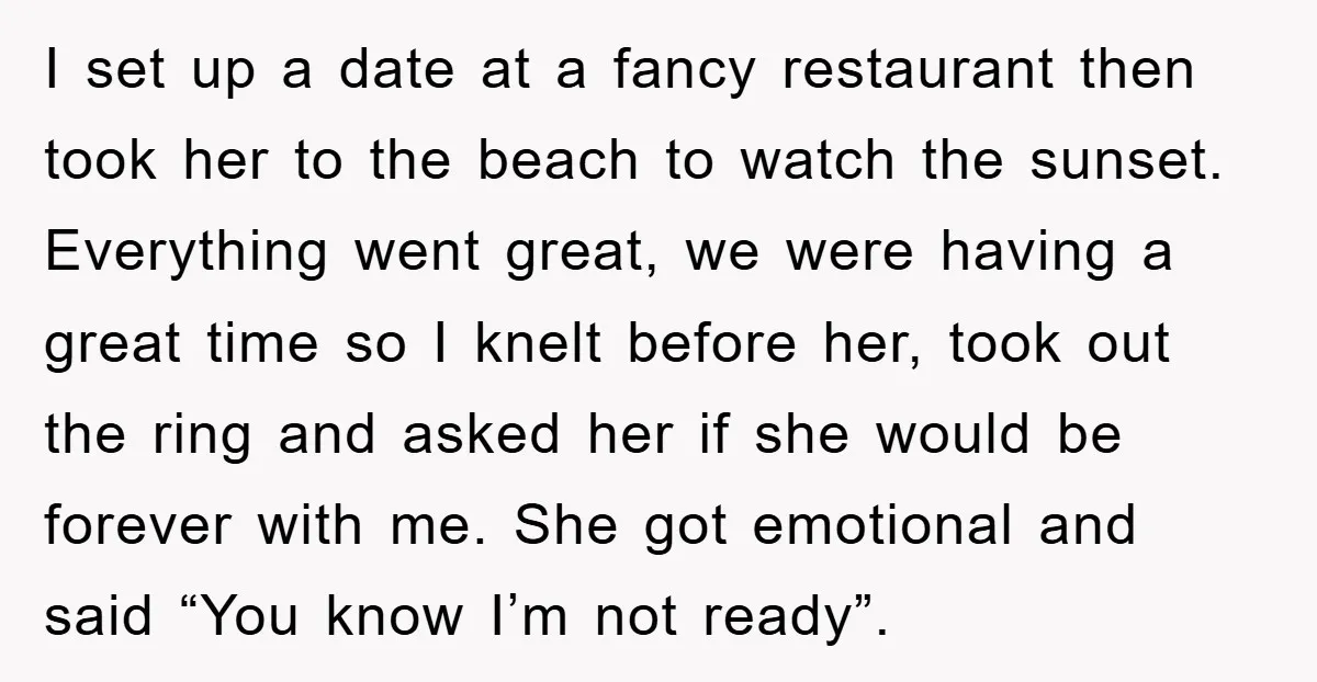 I set up a date at a fancy restaurant then took her to the beach to watch the sunset. Everything went great, we were having a great time so I...