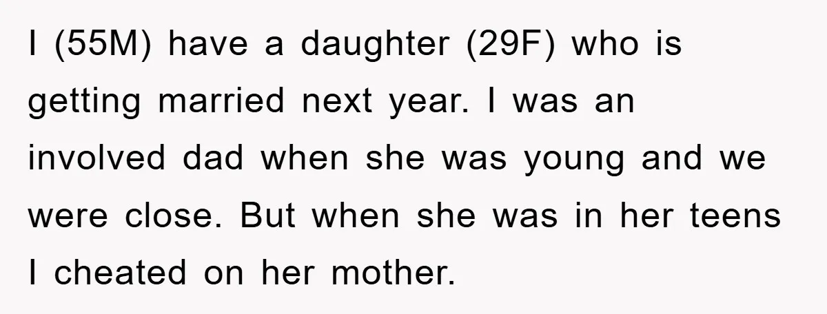 I (55M) have a daughter (29F) who is getting married next year. I was an involved dad when she was young and we were close. But when she was in...